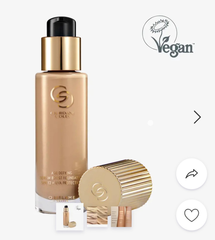 کرم پودر سرمی وگان ضد پیری جوردانی گلد حاوی سرمAge Defying Serum Boost Foundation SPF 12 +UVA Protection 42240 light Ivory neutral پری بیوتیک رنگ عاجی خنثیspf12 اوریفلیم